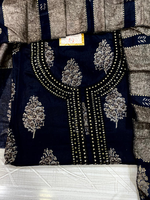 Designer Embroidered Suit Length 3 Piece Black Mal Cotton