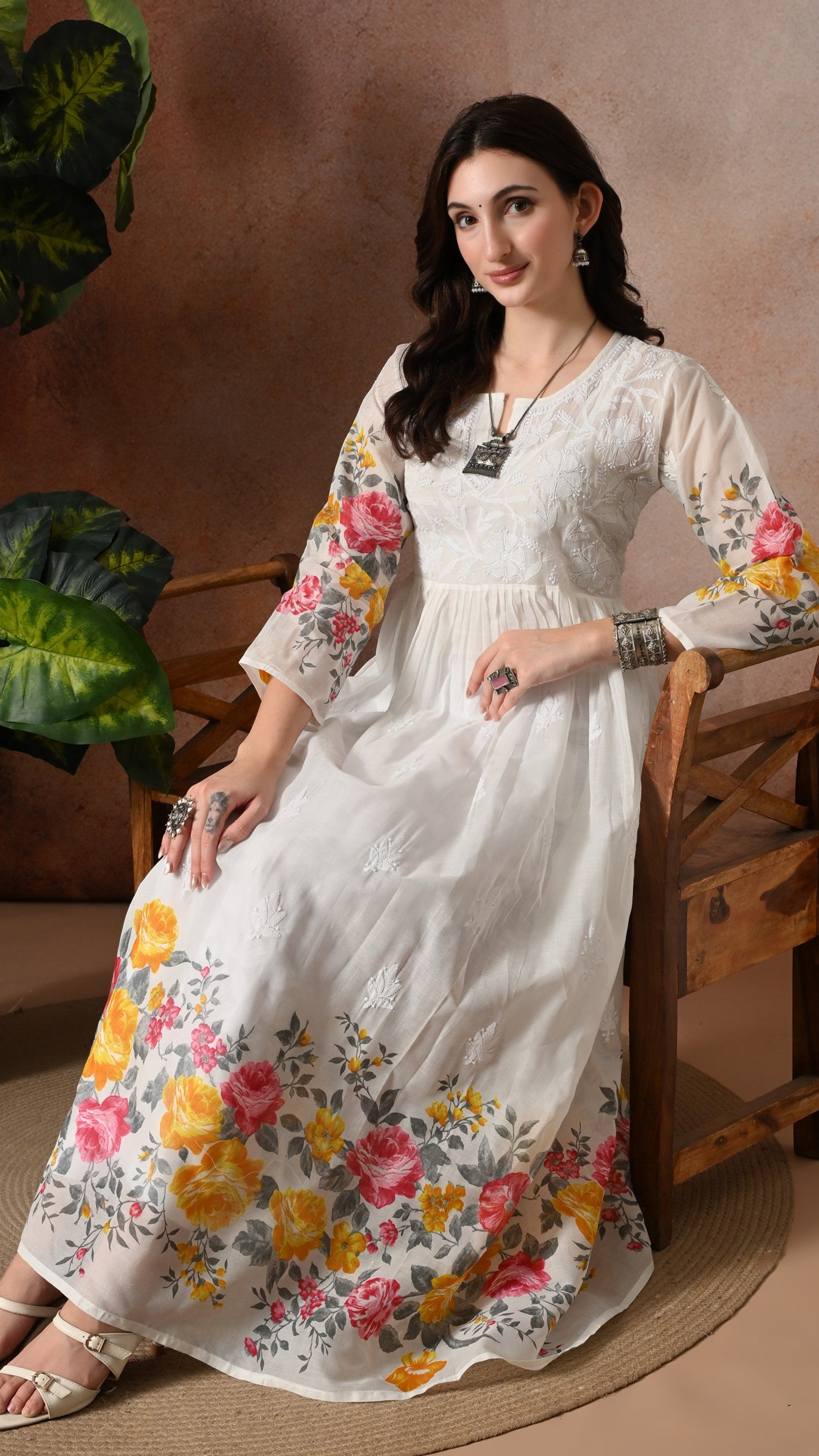 lucknowi maxi dress Kashi dress : Chikankari print, Blending traditional Lucknowi Chikankari  with block printing is a perfect fusion of both textile forms