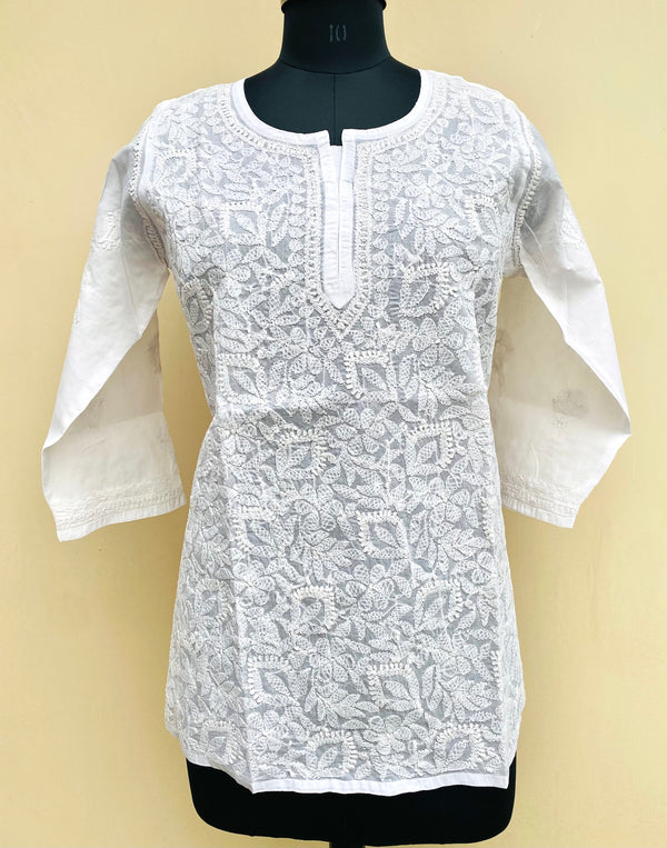 Lucknowi Chikankari Short Kurti White Cotton
