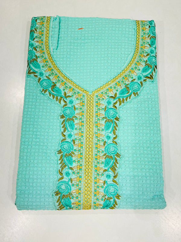 Chikankari Embroidered Suit Length 2 Piece Green Cotton
