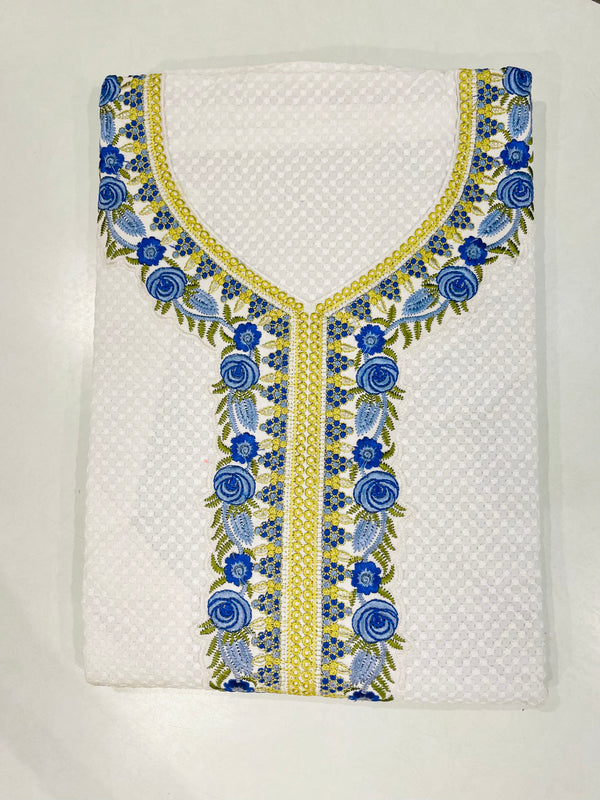 Chikankari Embroidered Suit Length 2 Piece White Cotton