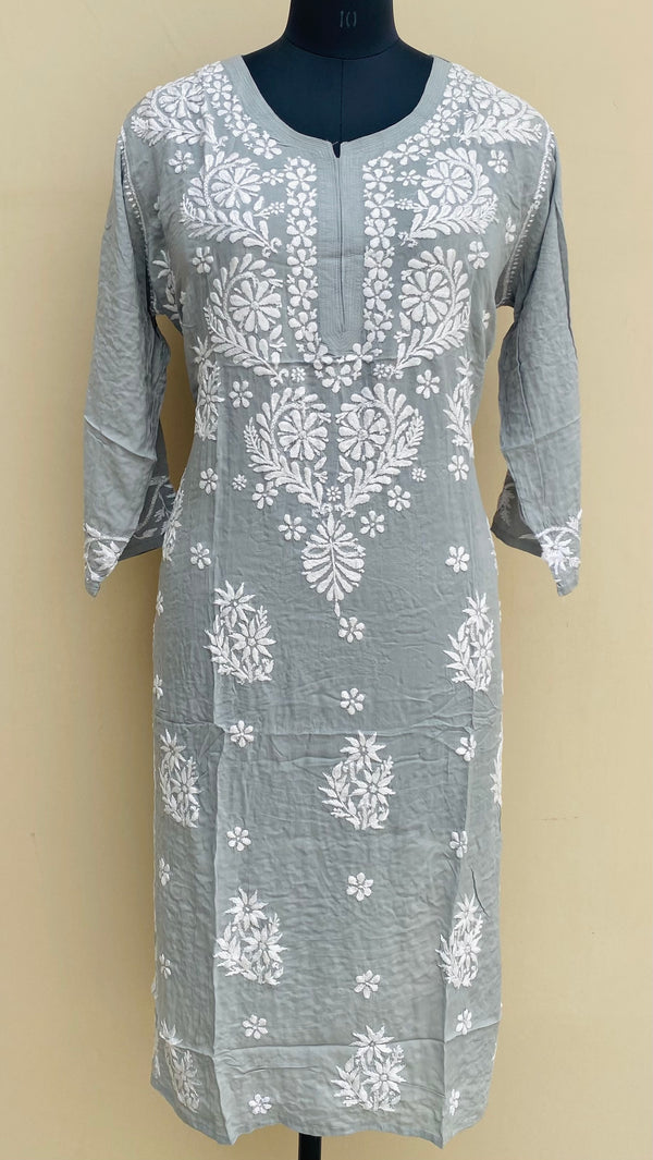 Lucknowi Chikankari Kurti Gray Modal Cotton