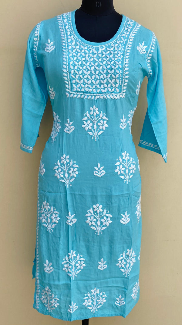 Lucknowi Chikankari Kurti Blue Modal Cotton