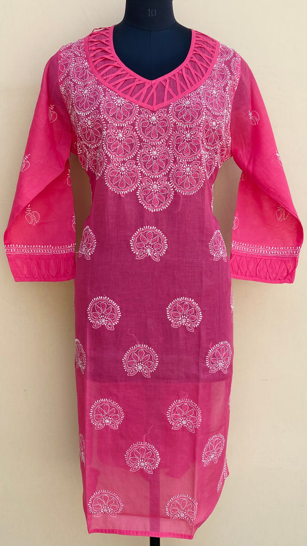 Lucknowi Chikankari Kurti Pink Cotton