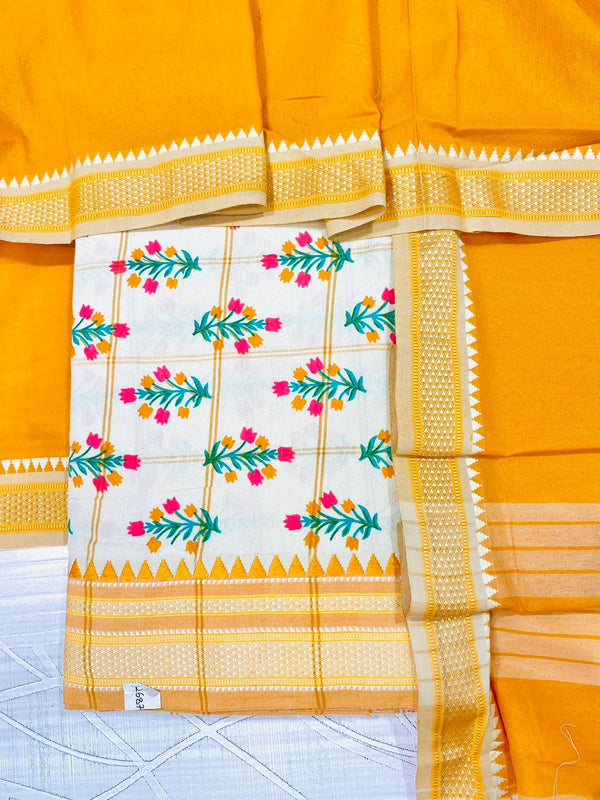 Designer Embroidered Suit Length 3 Piece Cream Mal Cotton