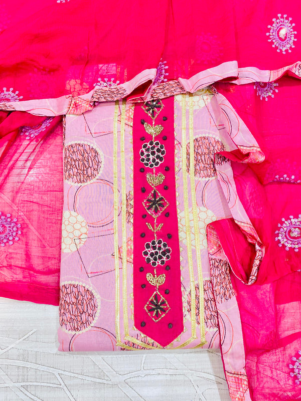 Designer Embroidered Suit Length 3 Piece Pink Mal Cotton