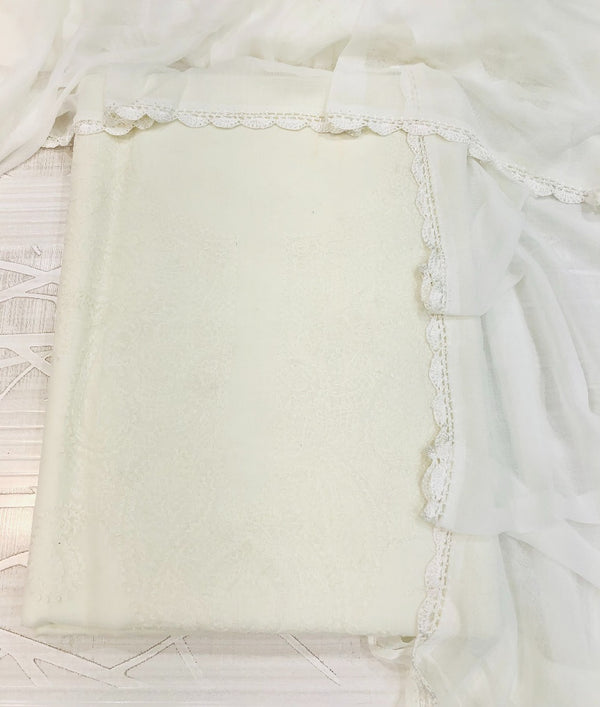 Lucknowi Chikankari Suit Length 3 Piece White Cotton