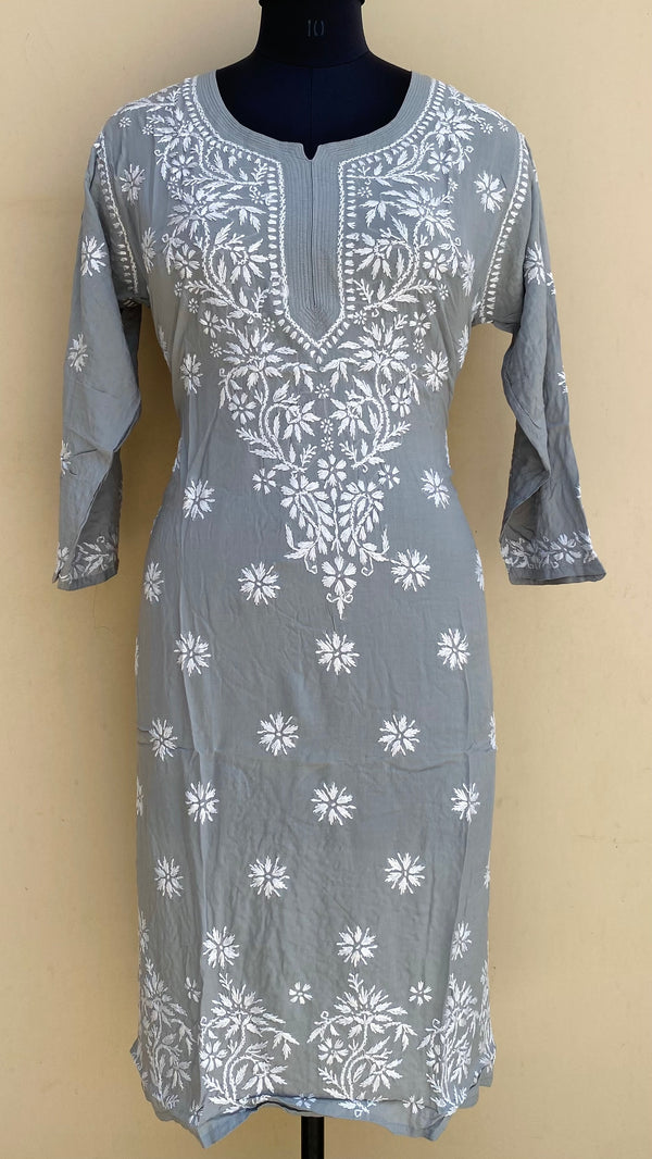 Lucknowi Chikankari Kurti Gray Modal Cotton