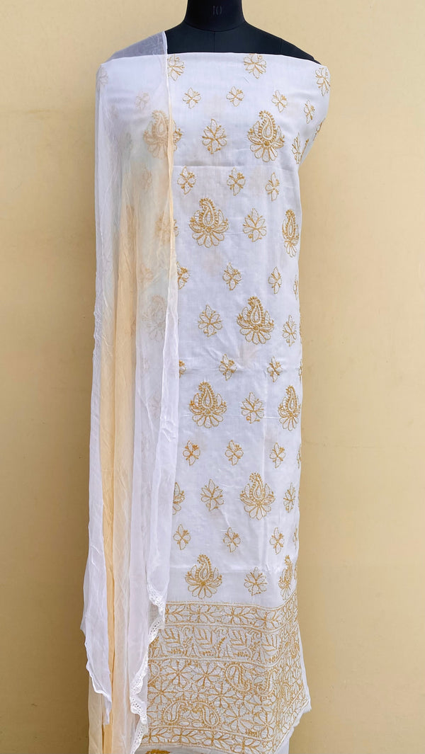 Lucknowi Chikankari Suit Length 3 Piece White Cotton