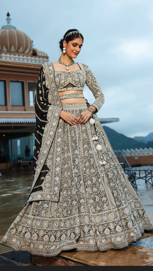 Black Crop Top Lehenga Set