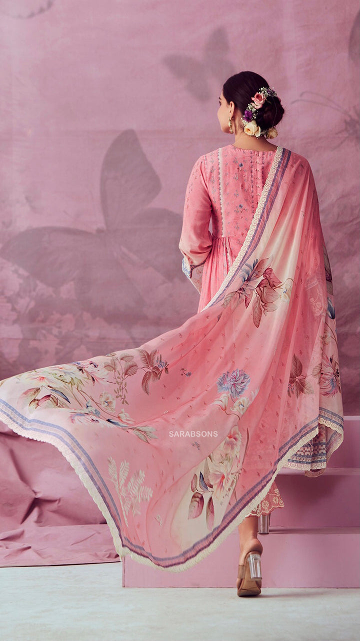 Designer Embroidered Suit Length 3 Piece Peach Muslin Cotton