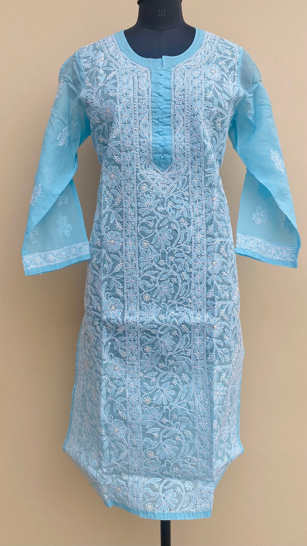 Lucknowi Chikankari Kurti Blue Cotton