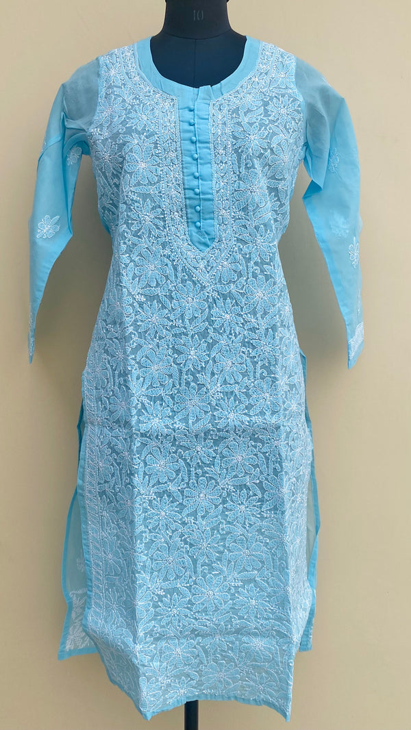 Lucknowi Chikankari Kurti Blue Cotton