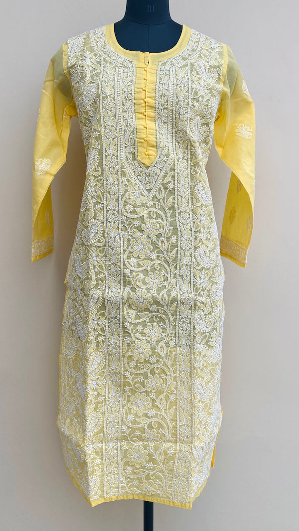 Lucknowi Chikankari Kurti Yellow Cotton