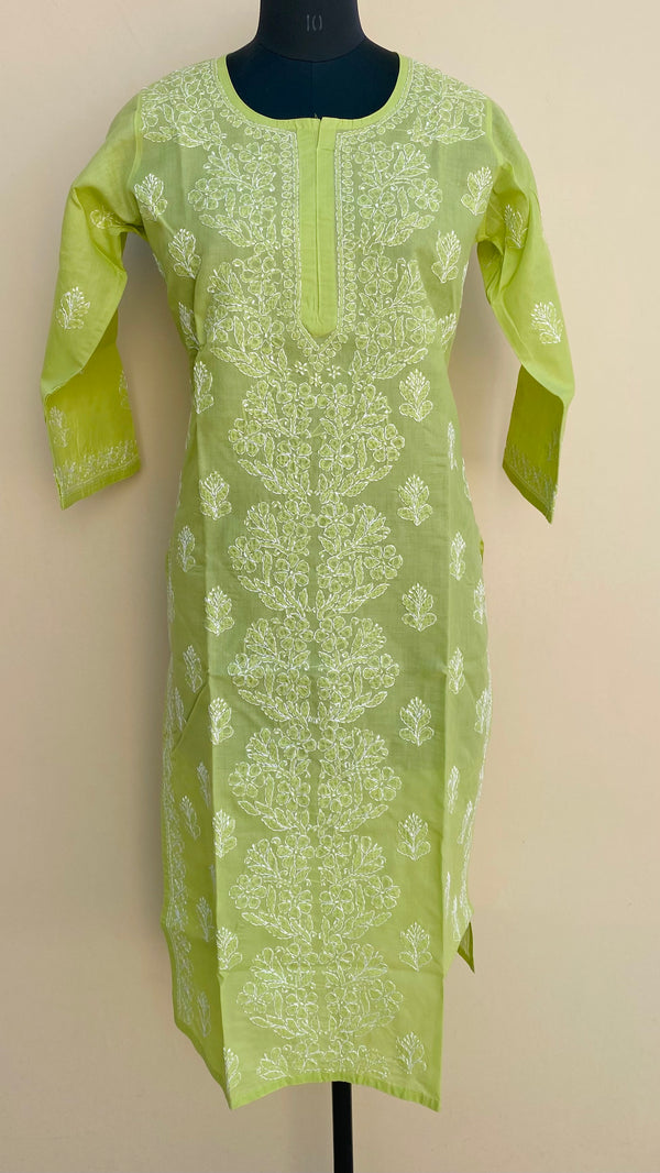 Lucknowi Chikankari Kurti Mehandi Green Cotton