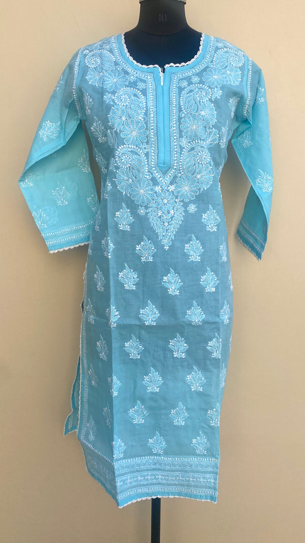 Lucknowi Chikankari Kurti Blue Mulmul Cotton