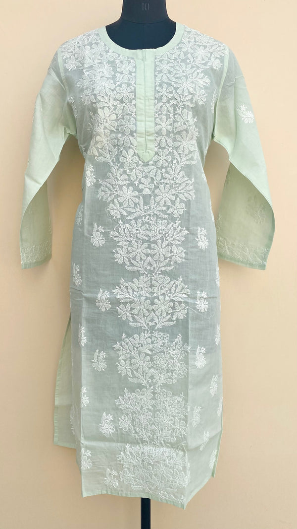 Lucknow Chikankari Kurti Pista Green Cotton