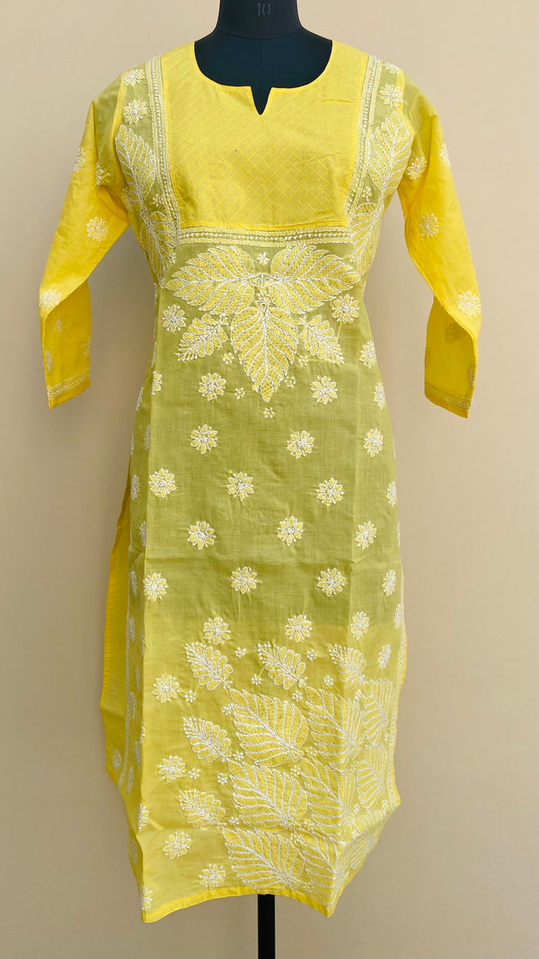 Lucknowi Chikankari Kurti Yellow Cotton