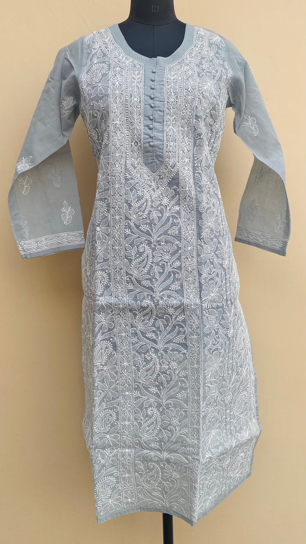 Lucknowi Chikankari Kurti Gray Cotton