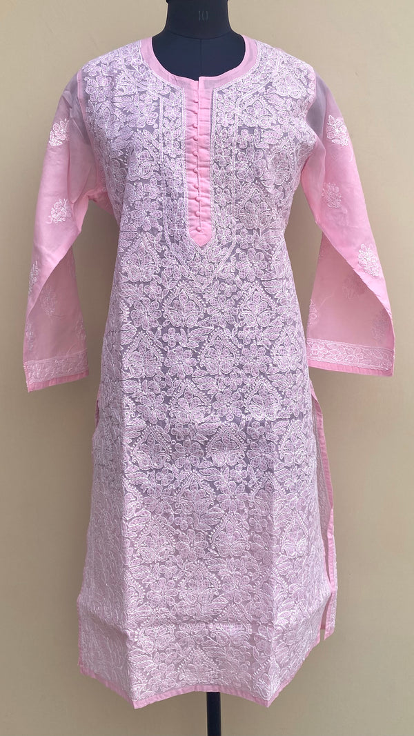 Lucknowi Chikankari Kurti Pink Cotton