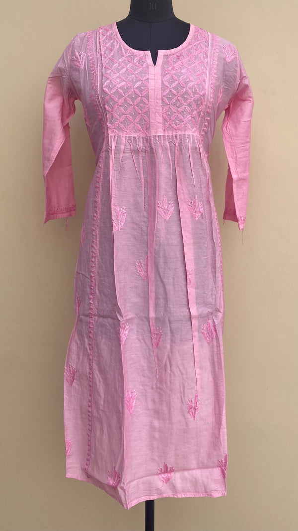Lucknowi Chikankari Kurti Pink Mal Chanderi With Self & 3D Work