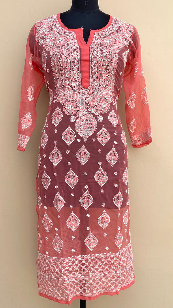 Lucknowi Chikankari Kurti Gajri Faux Georgette