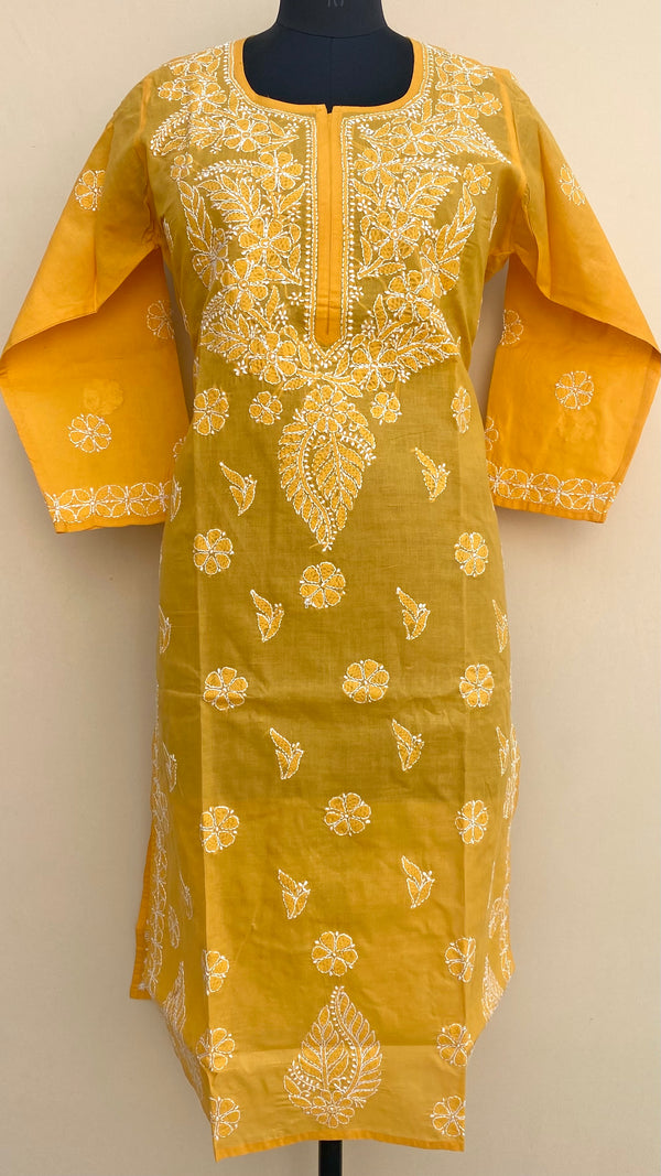 Lucknow Chikankari Kurti Mustard Cotton