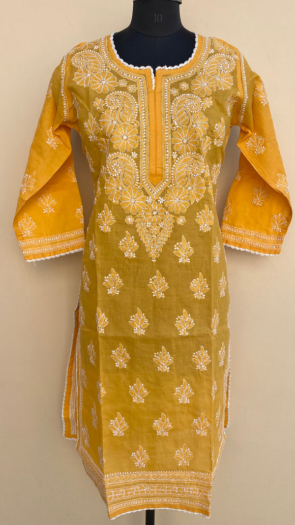 Lucknowi Chikankari Kurti Mustard Mulmul Cotton