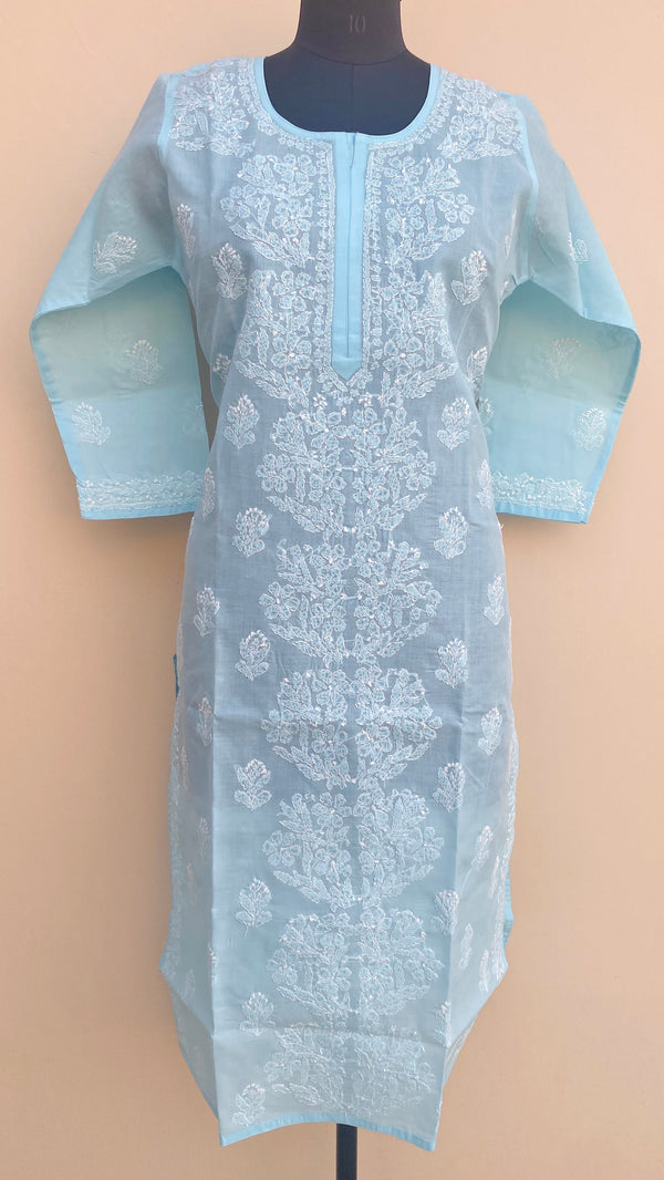 Lucknowi Chikankari Kurti Blue Cotton