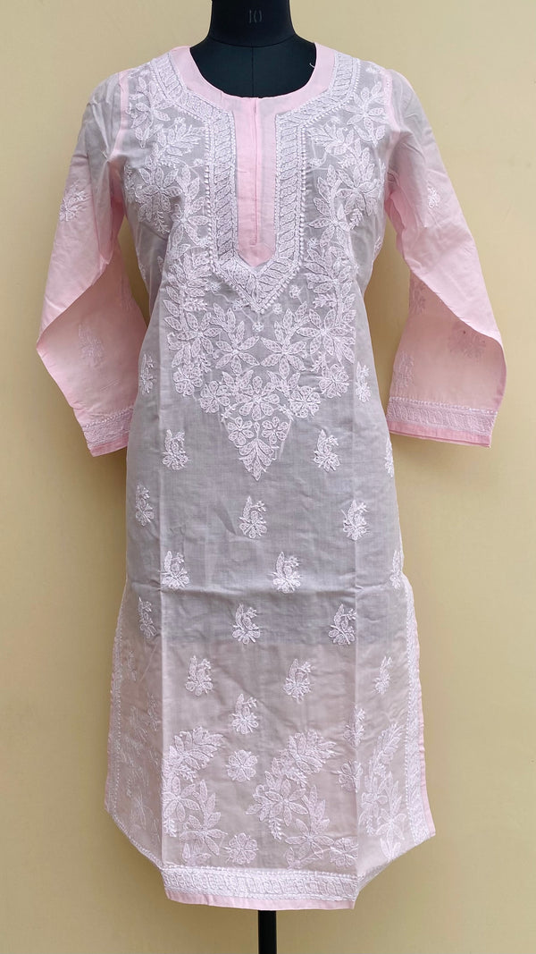 Lucknowi Chikankari Kurti Pink Cotton