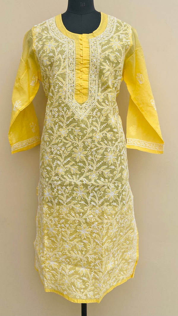 Lucknowi Chikankari Kurti Yellow Cotton