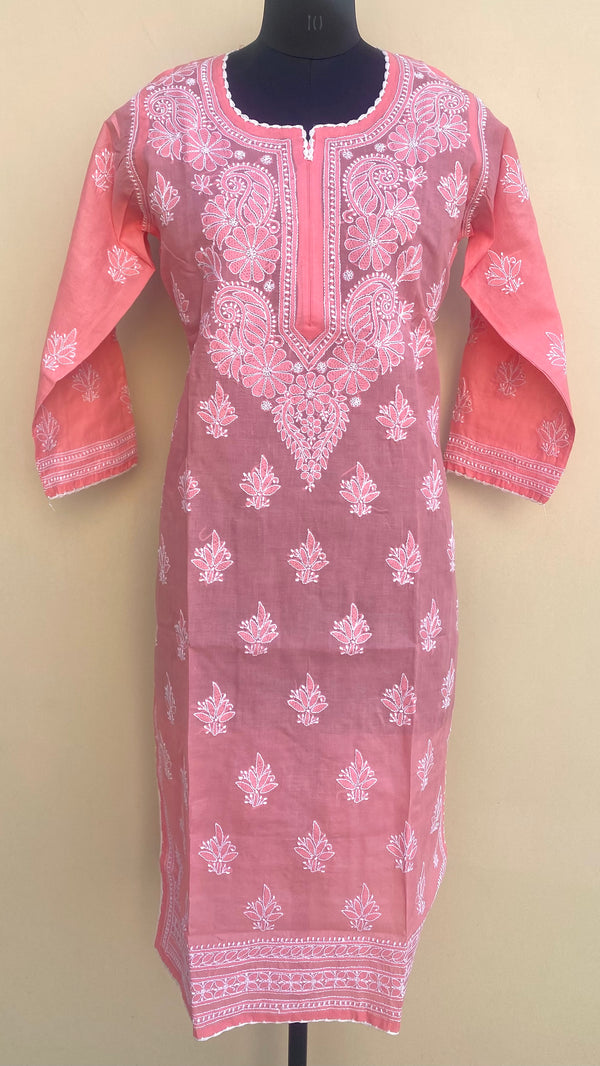 Lucknowi Chikankari Kurti Pink Cotton