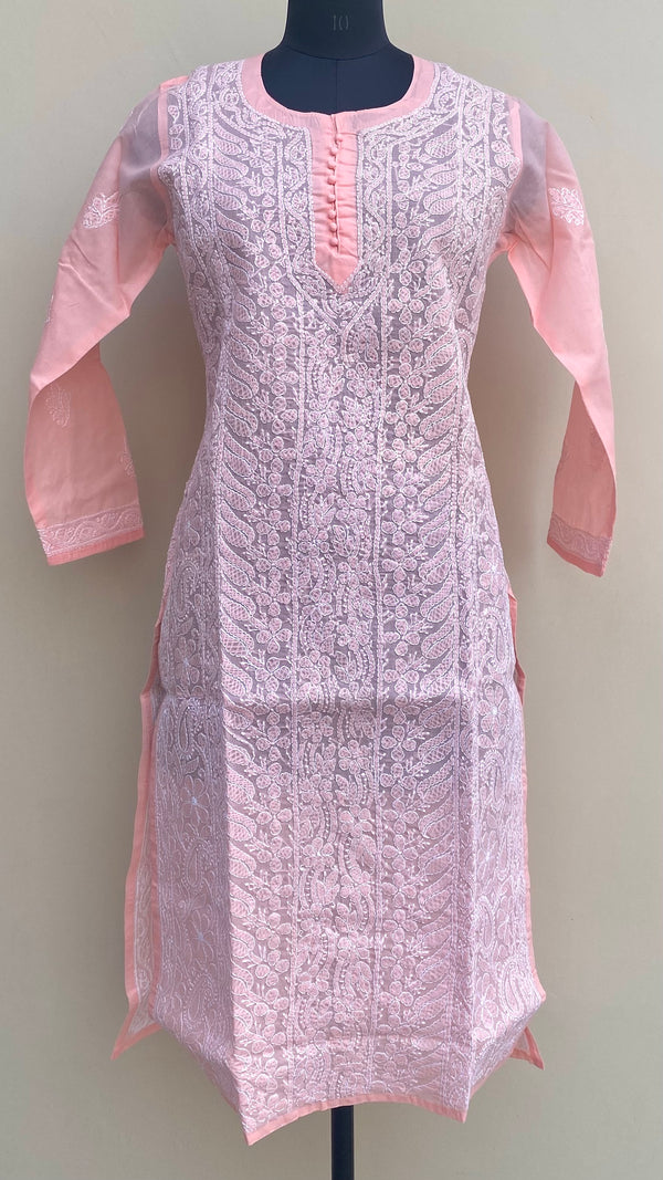 Lucknowi Chikankari Kurti Peach Cotton