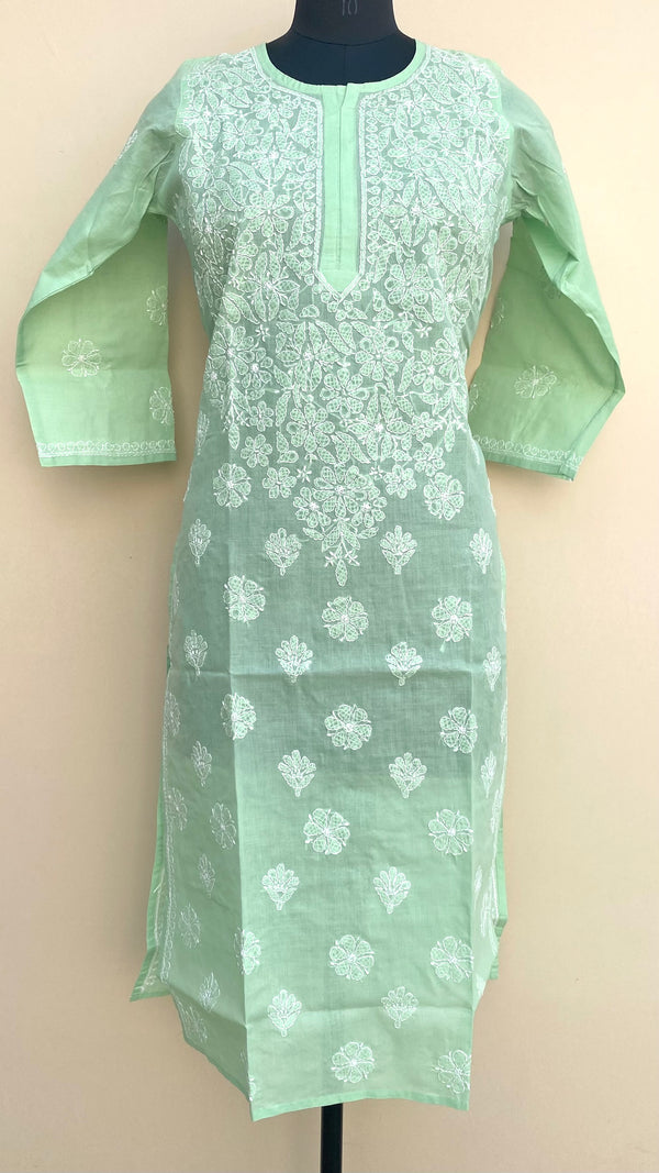 Lucknow Chikankari Kurti Teal Green Cotton