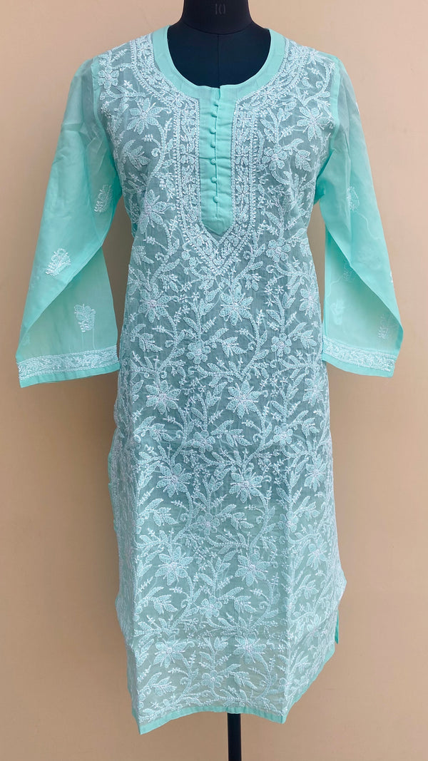 Lucknowi Chikankari Kurti Sea Green Cotton