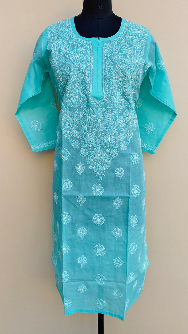 Lucknowi Chikankari Kurti Sea Green Cotton