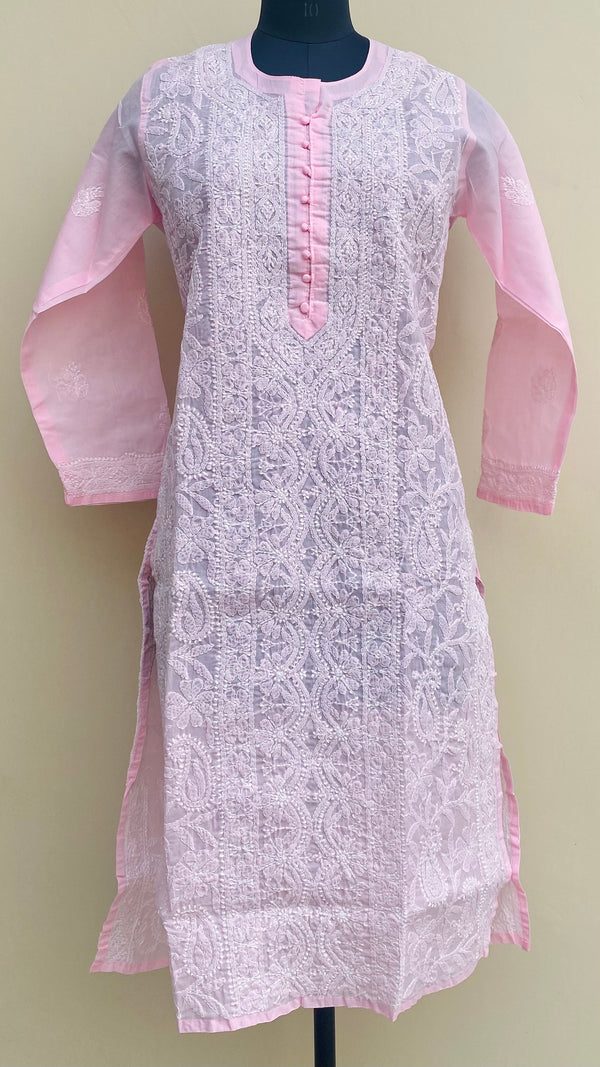 Lucknowi Chikankari Kurti Pink Cotton