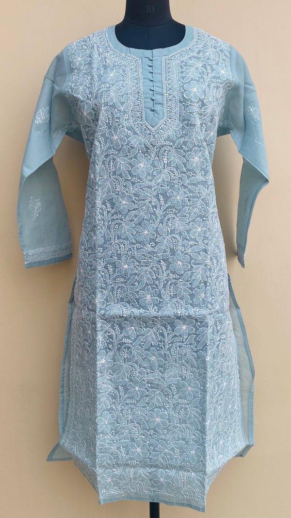 Lucknowi Chikankari Kurti Gray Cotton