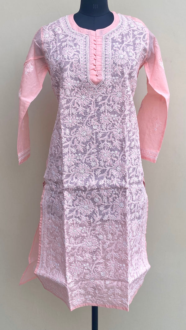Lucknowi Chikankari Kurti Peach Cotton