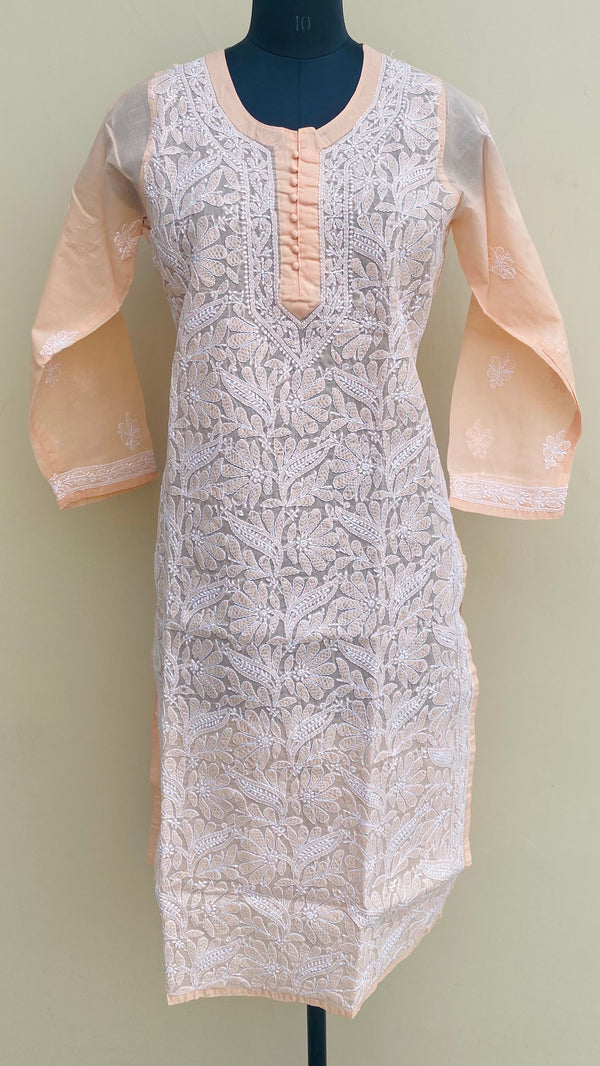 Lucknowi Chikankari Kurti Peach Cotton