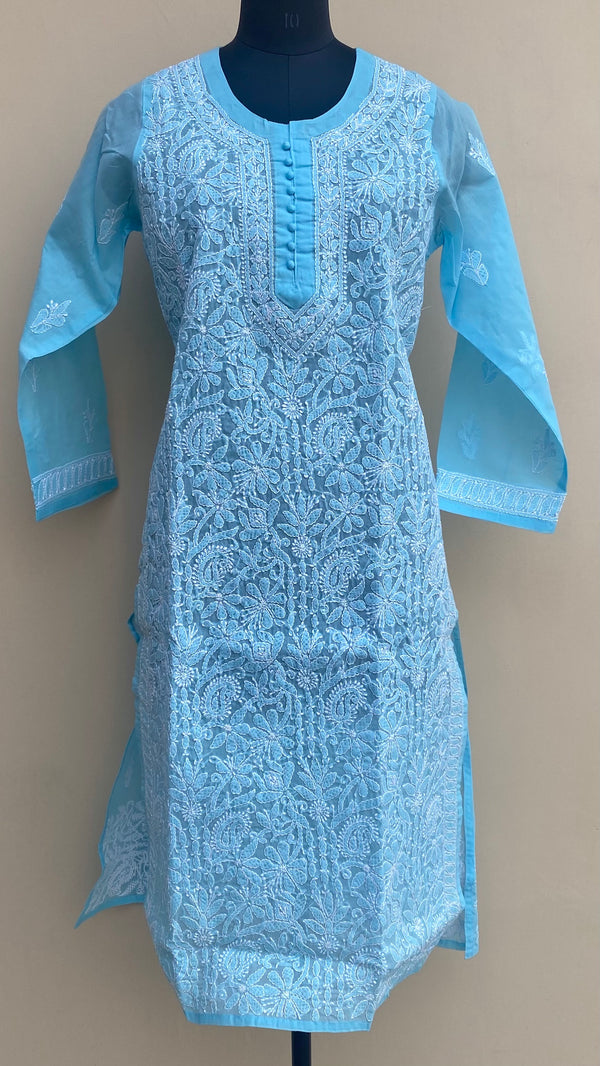 Lucknowi Chikankari Kurti Blue Cotton