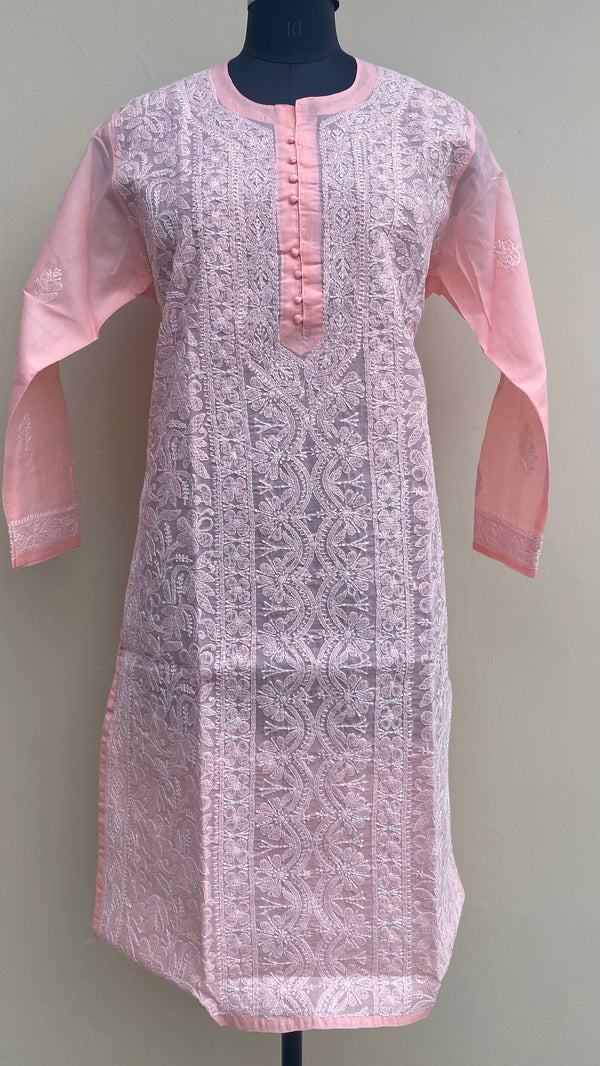 Lucknowi Chikankari Kurti Peach Cotton