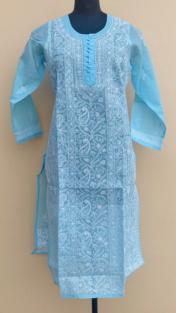 Lucknowi Chikankari Kurti Blue Cotton