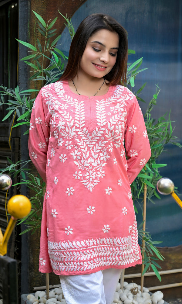 Lucknowi Chikankari Short Kurti Gajri Muslin Cotton