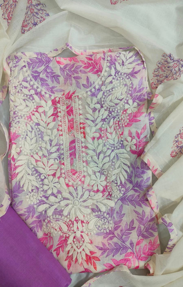 Designer Embroidered Suit Length 3 Piece Lavender Linen