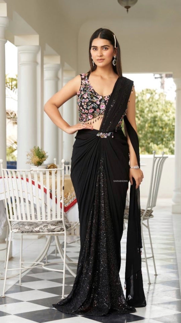 Black Indowestern Ready to Wear Draped Saree