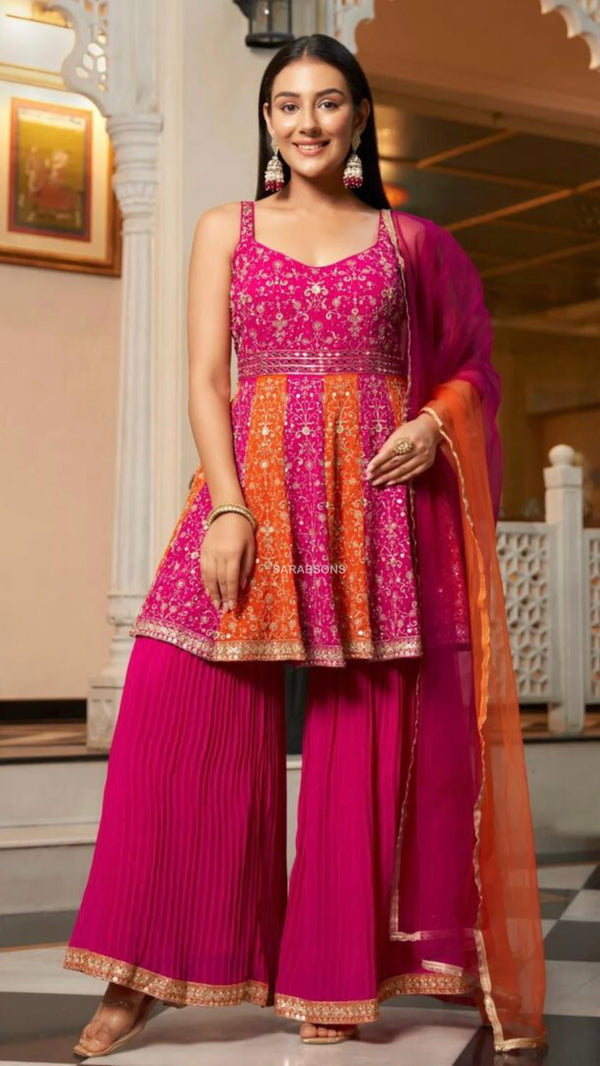 Pink Peplum Sharara Suit Set