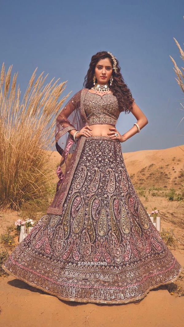 Wine Crop Top Lehenga