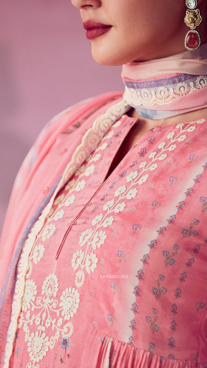 Designer Embroidered Suit Length 3 Piece Peach Muslin Cotton