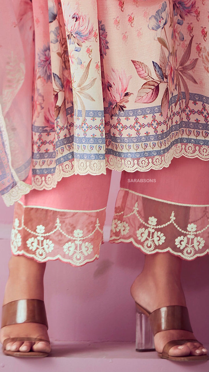 Designer Embroidered Suit Length 3 Piece Peach Muslin Cotton